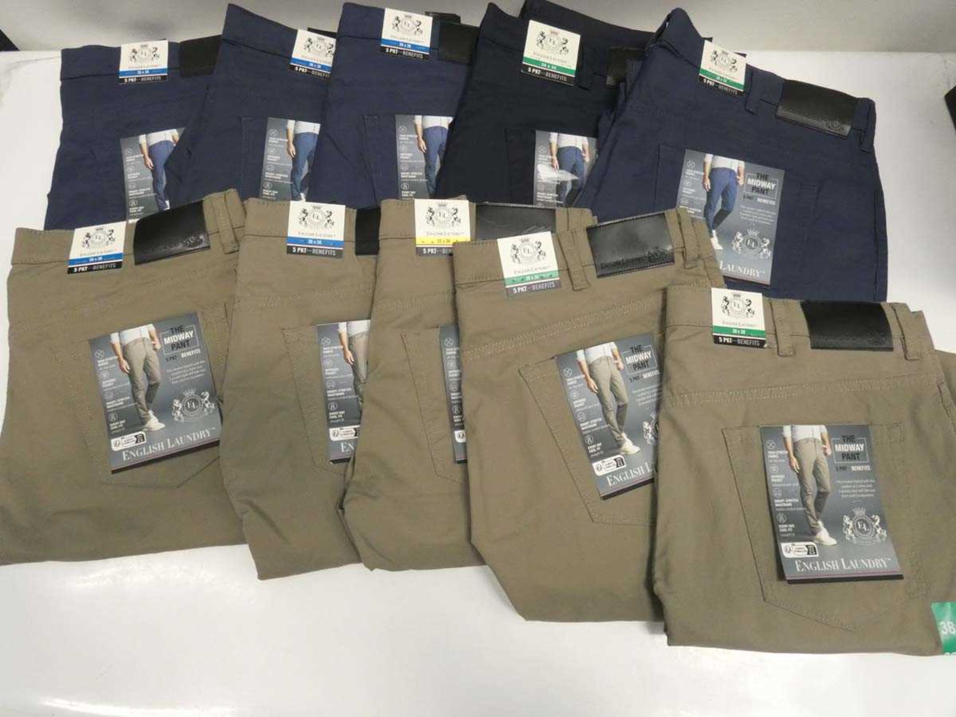 +VAT 10 pairs of mens English Laundry chino trousers in mixed colours and various sizes