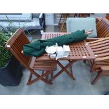 Square wooden garden table and single chair