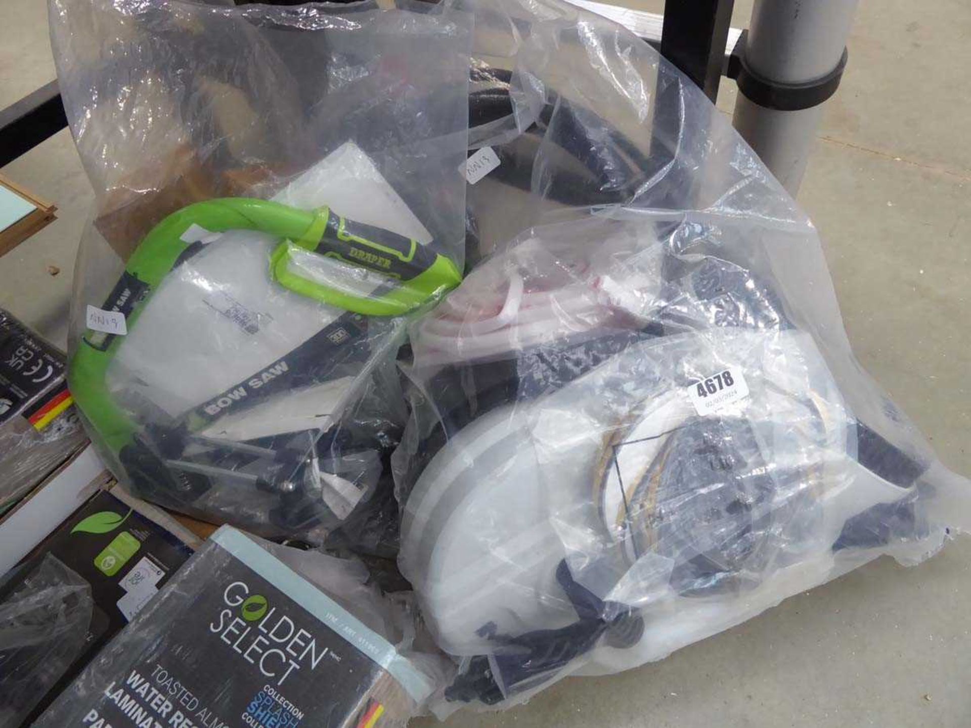 2 x bags containing pressure washer spares and various other small tools and accessories