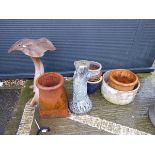 Qty of garden pots and concrete mushroom