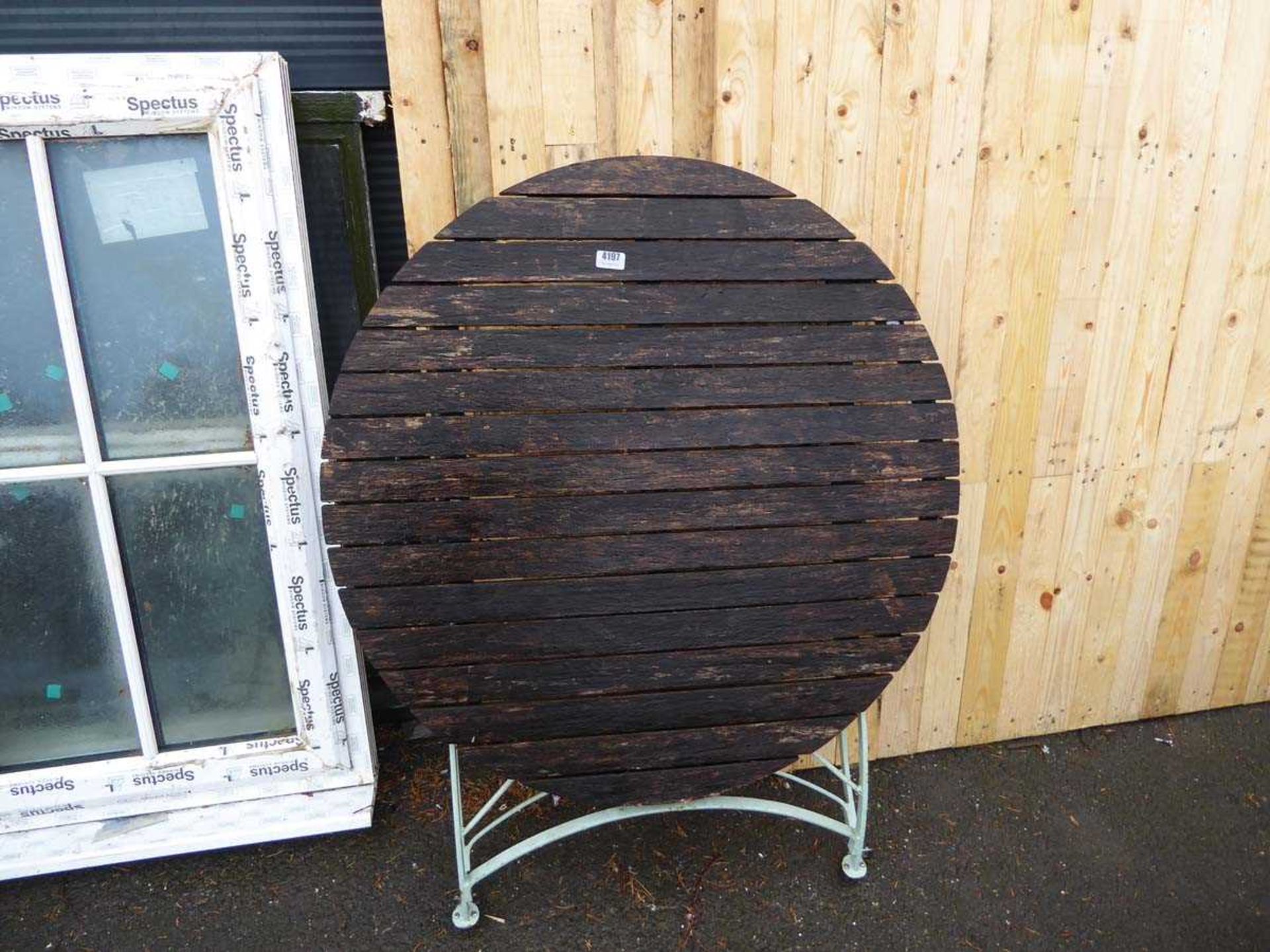 Round metal framed garden table