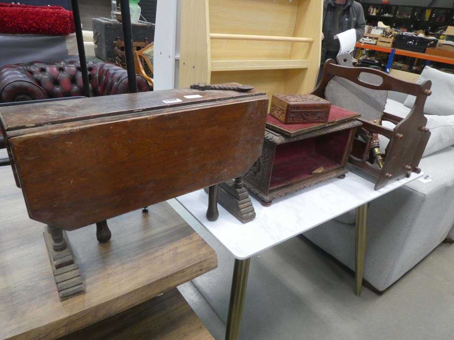 Small Sutherland table trinket boxes and a magazine rack