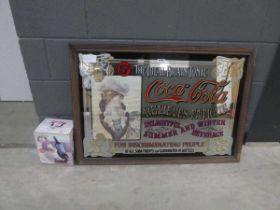 Modern Coca Cola advertising mirror plus a boxed Chef wine holder