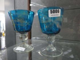 Pair of blue glass wine goblets
