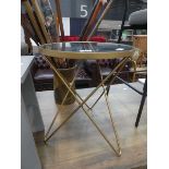 Mirror topped lamp table on metal supports