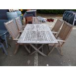 Large rectangular wooden garden table and 5 chairs