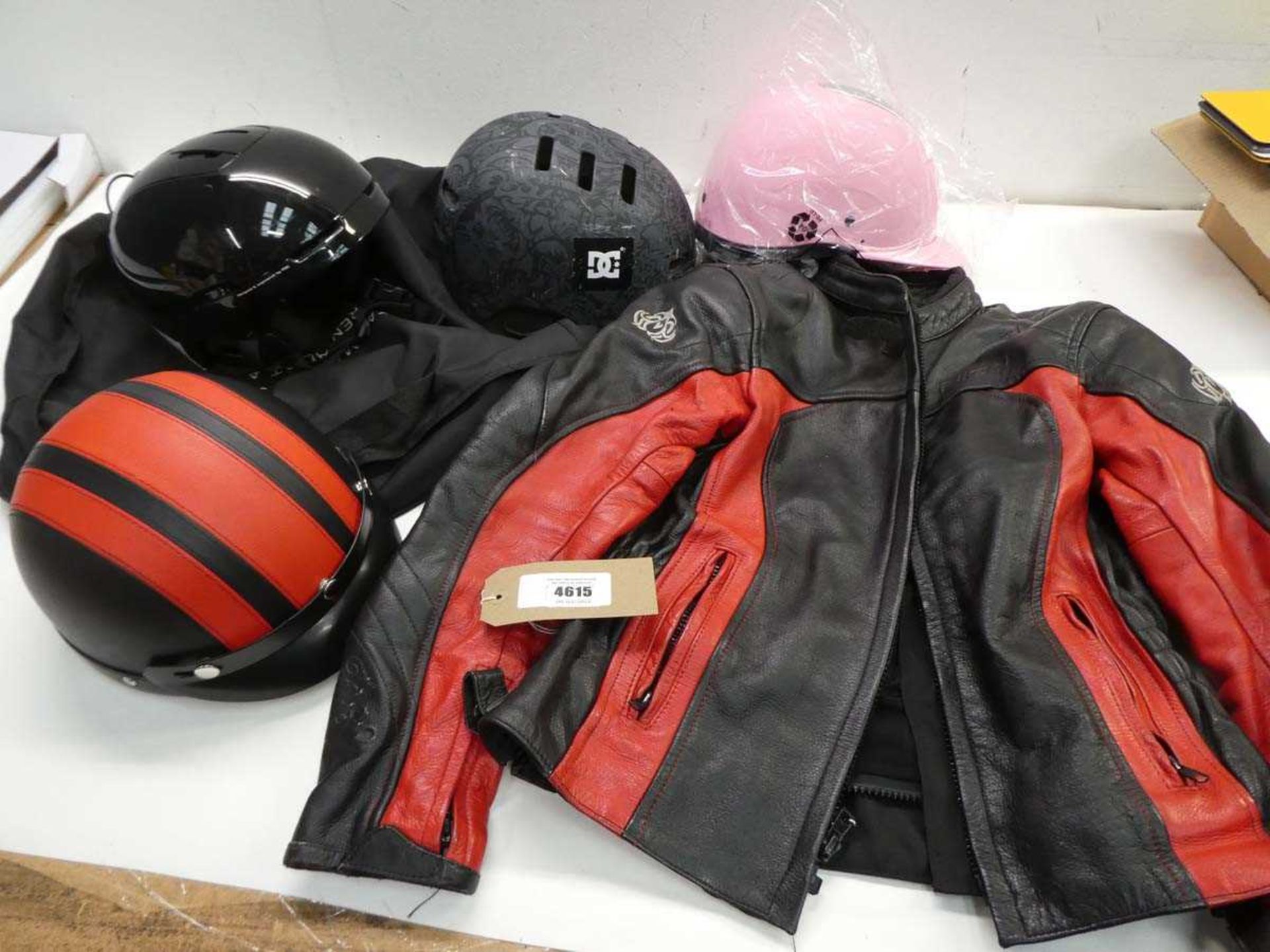 +VAT 3 cycle helmets, motorcycle helmet and motorcycle ladies leather jacket Size 14 (used)