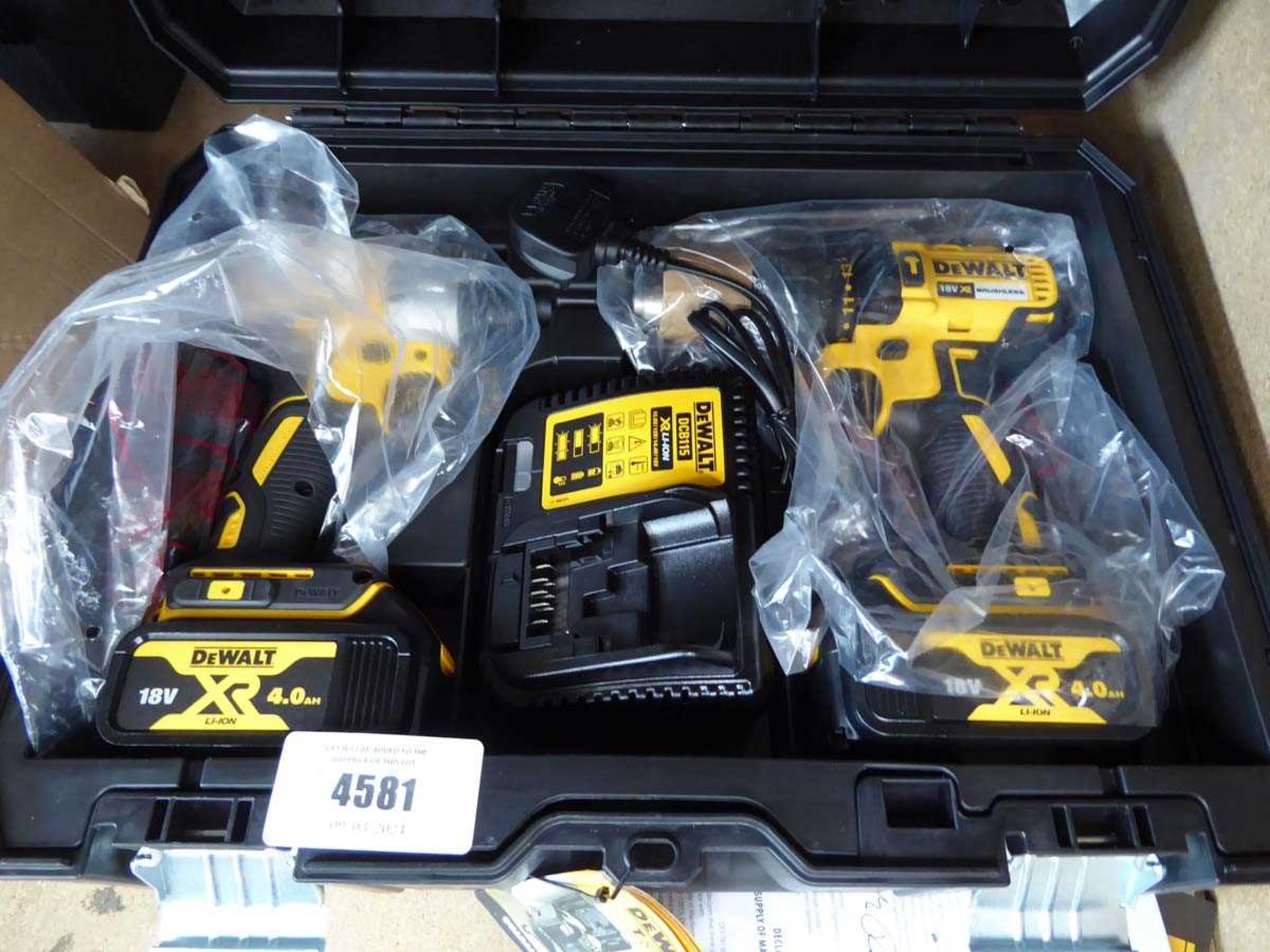 +VAT DeWalt drill and impact drive set with 2 batteries and charger - Image 2 of 2