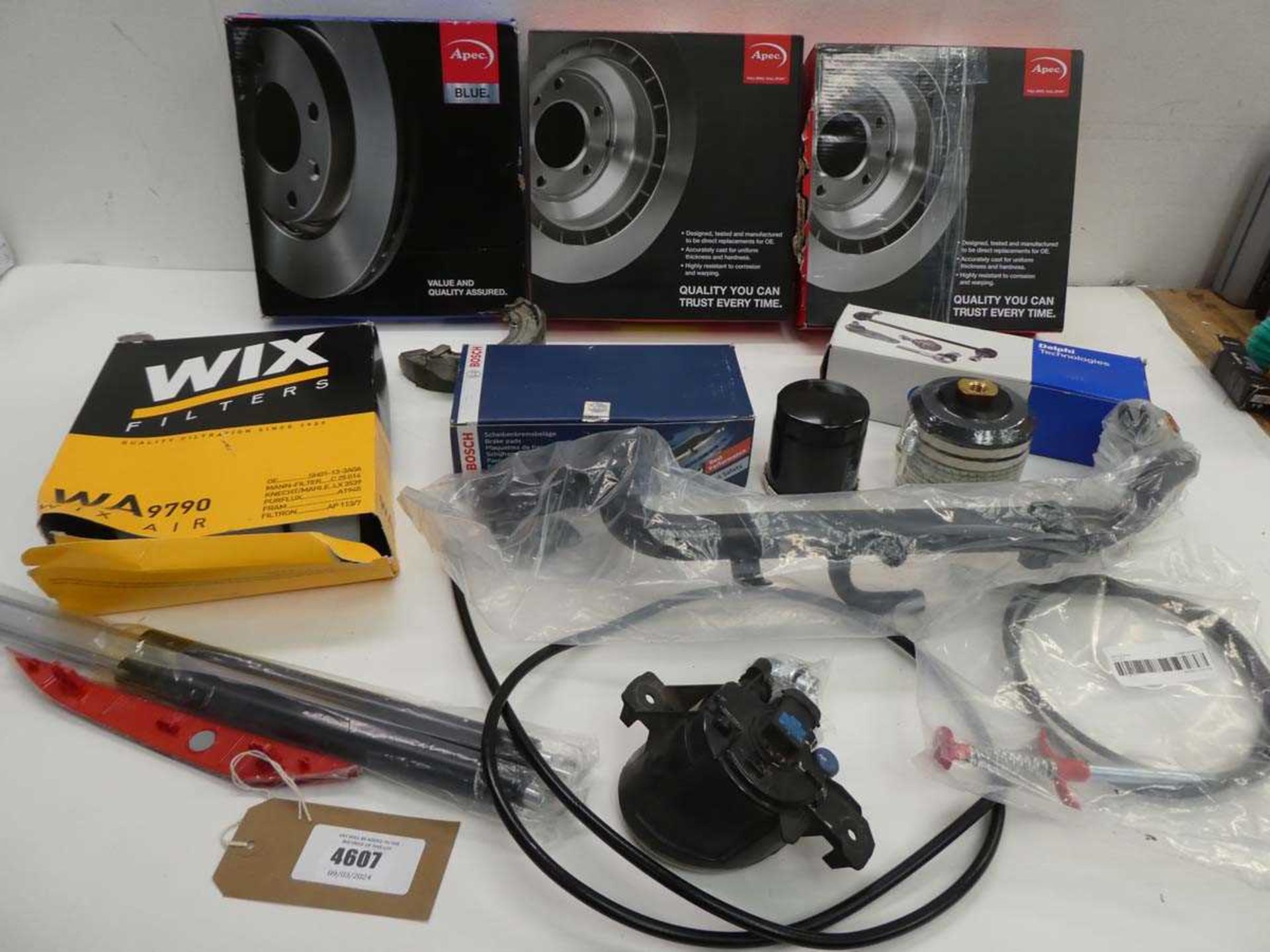 +VAT Car spares including brake discs, Air filter, brake pads, suspension arm, tailgate struts etc