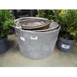 Four galvanised buckets of assorted size