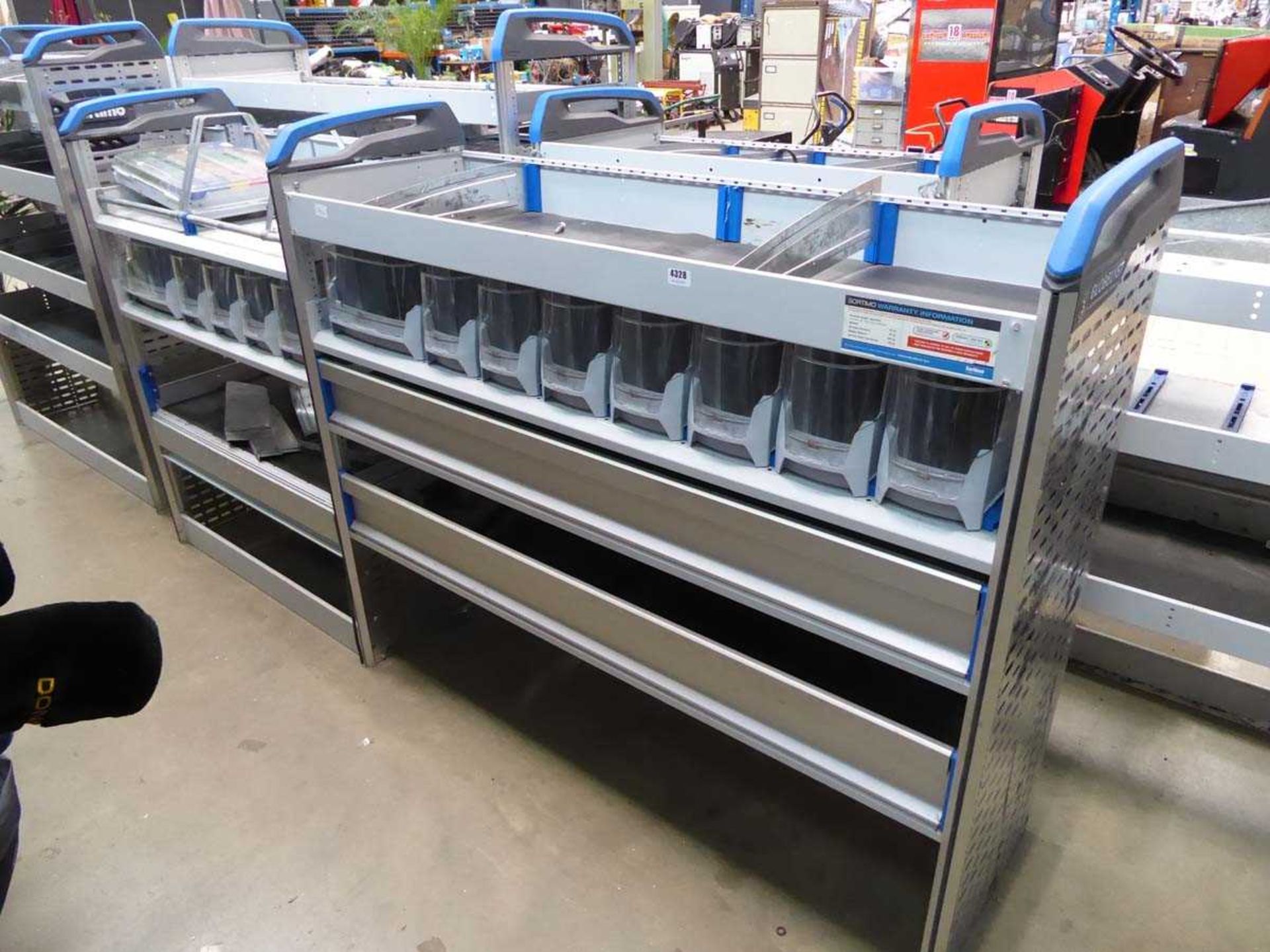 Double section aluminium van rack with storage boxes