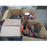 4 boxes of assorted tools including electric sander, hand tools, drills, saws etc