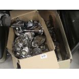 Boxes containing large collection of silver plate to include candlesticks, coasters, part tea