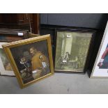 Quantity of prints, to include still life with wine glasses, drawing room interior, cottage, plus