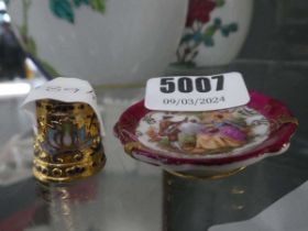 Miniature Limoges dish, plus a thimble