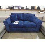 (4) Navy blue 2-seater fabric sofa with 2 scatter cushions