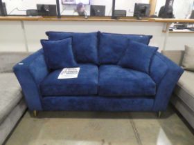 (4) Navy blue 2-seater fabric sofa with 2 scatter cushions