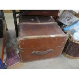 Canvas travelling trunk with wooden ribs, plus a briefcase and travel case