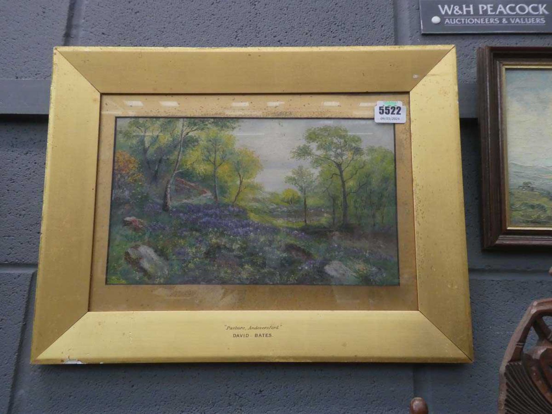 Attributed to David Bates (1840-1921), 'Pasture, Andoversford', unsigned, watercolour, image 20 x 34