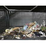 Cage containing large quantity of costume jewellery, wrist watches, and Jasperware