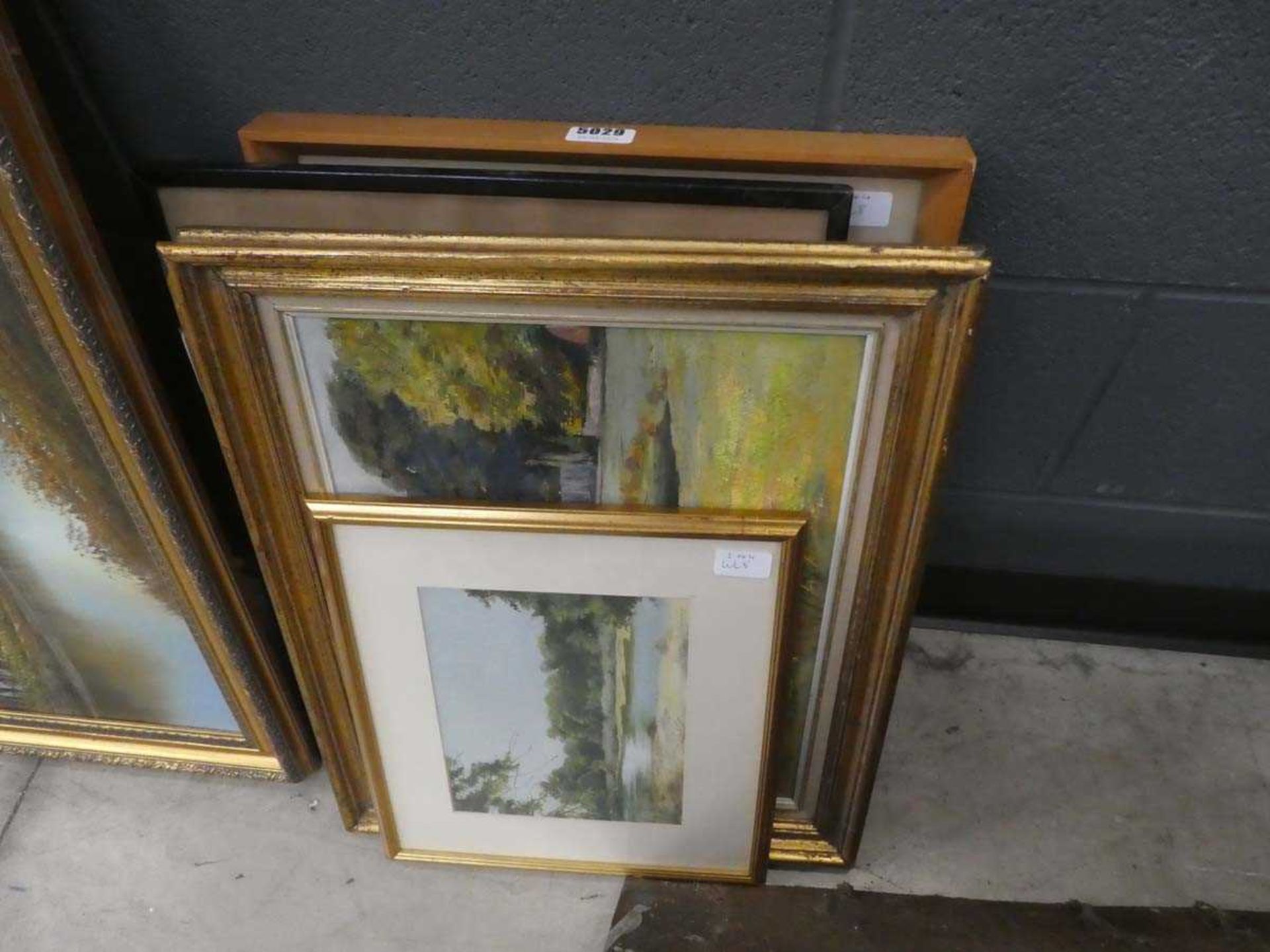 Quantity of paintings and prints, to include houses and lake, nude study, and house interior