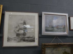 Two prints of sailing boats at sea