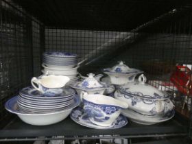 Cage containing large quantity of blue and white ceramics, to include Ironstone, Adams Juliet and