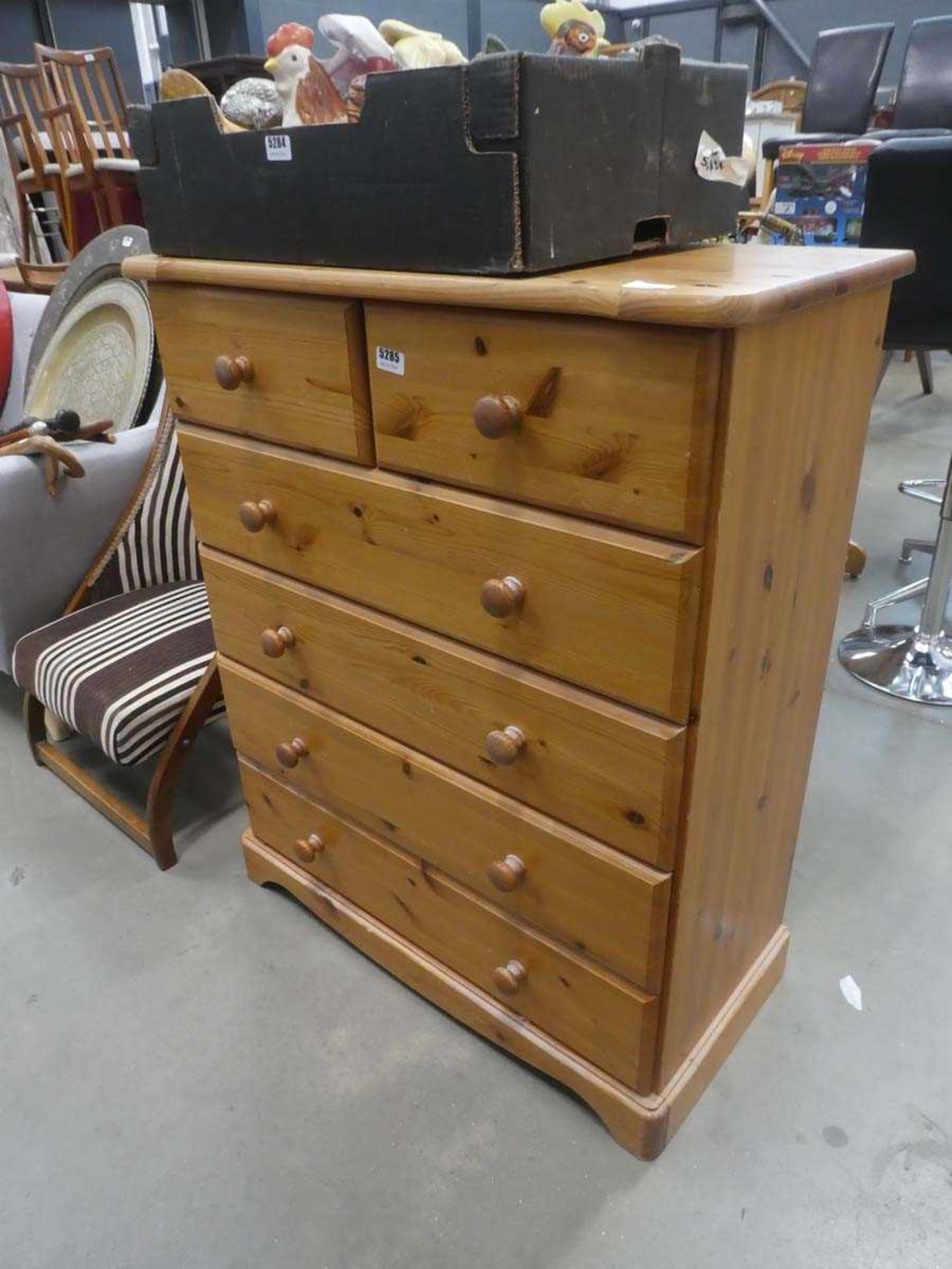 Modern pine chest of 2 over 4 drawers