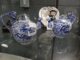 Pair of dragon patterned Chinese teapots