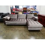 (14) Grey velvet effect L-shaped sofa in 2 sections