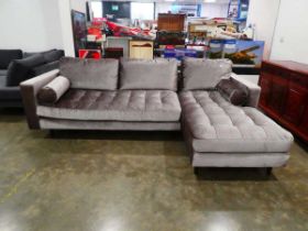 (14) Grey velvet effect L-shaped sofa in 2 sections