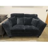 (3) Harris navy blue 2-seater sofa with scatter cushions