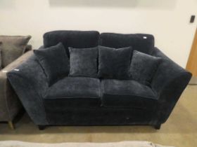 (3) Harris navy blue 2-seater sofa with scatter cushions