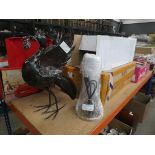 +VAT Metal liver bird, plus a table lamp and two boxes of lighting