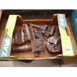 Cardboard box containing machine vice, chuck and various other machine parts
