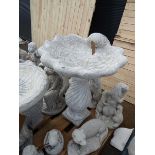 Concrete shell shaped birdbath