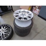 3 BMW alloy wheels with 2 tyres