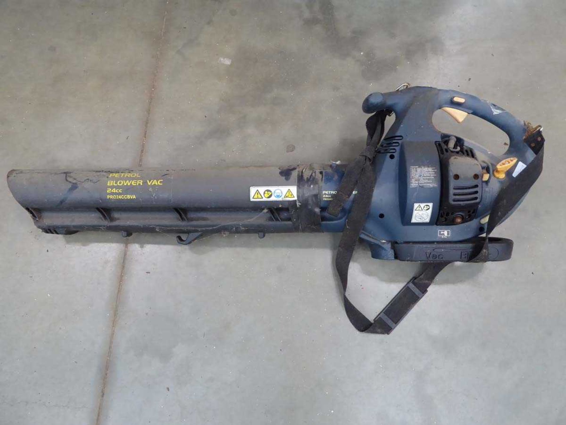 Blue petrol powered leaf blower