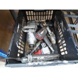 Plastic crate containing nut runners, grease guns and other air tools