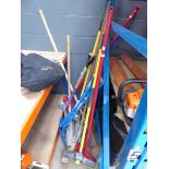 Quantity of assorted garden tools including brushes, shovels etc.