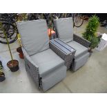 Grey rattan love style seat with cushions