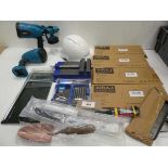 +VAT Hacksaws, drill bit set, vice, support arm, spray gun, brick line and other tooling