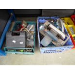 2 x boxes containing various tools including circular saws, drills, hot air guns, etc