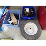 Lawn mower wheel and 2 boxes of spares