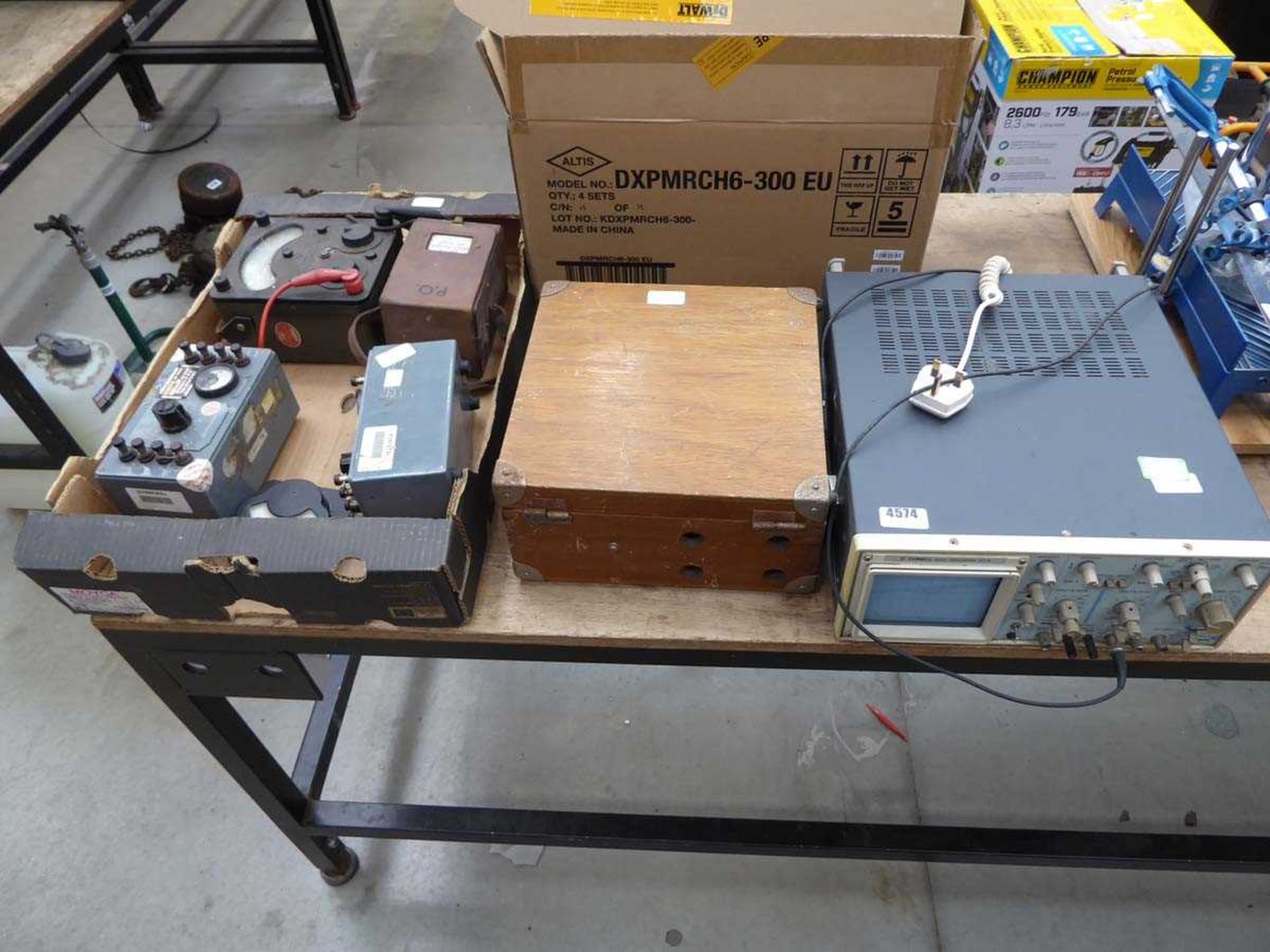 Oscilloscope, loop tester and box of various other testers