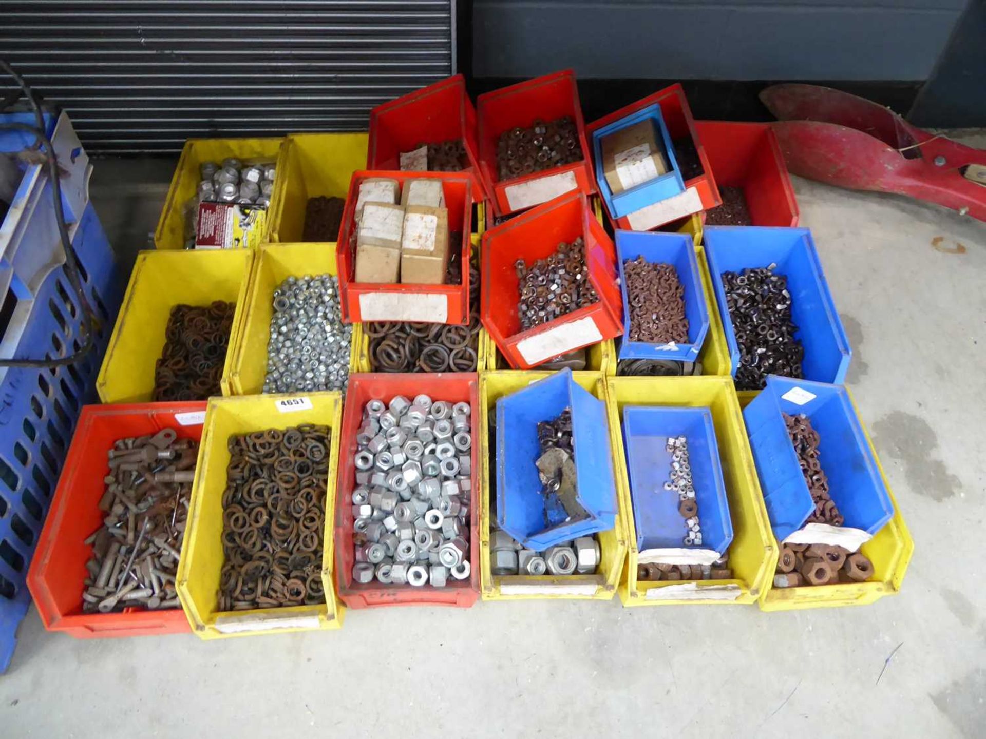 Quarter of a bay of assorted nuts, bolts, washers, etc