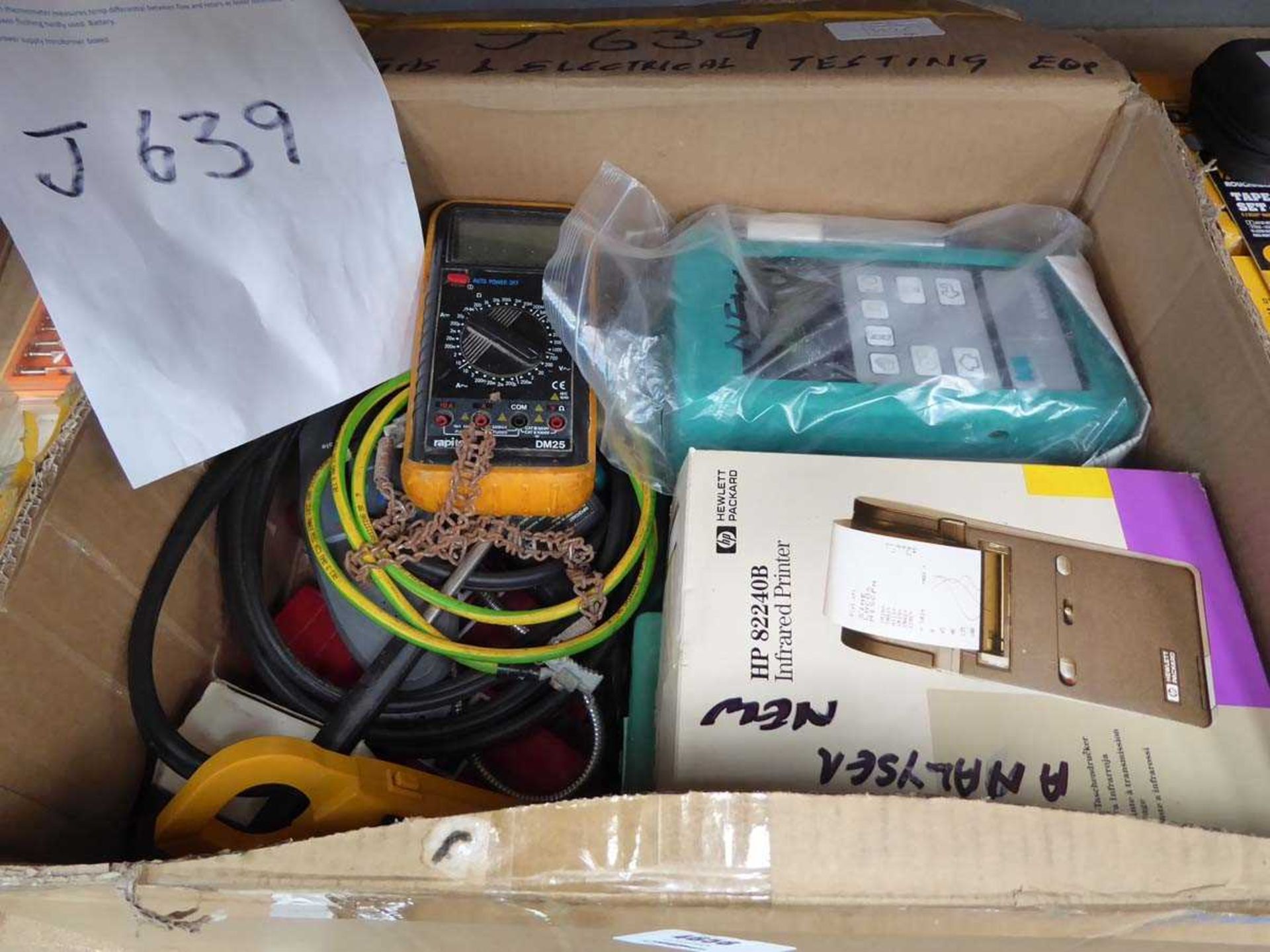 Box containing gas detectors, Regen gas detector, test clamp, combustible gas sniffer and other