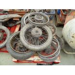 Pallet of vintage motorcycle wheels
