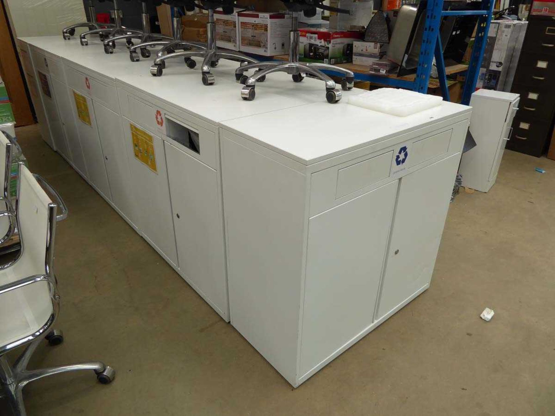 4 white metal general waste bin units