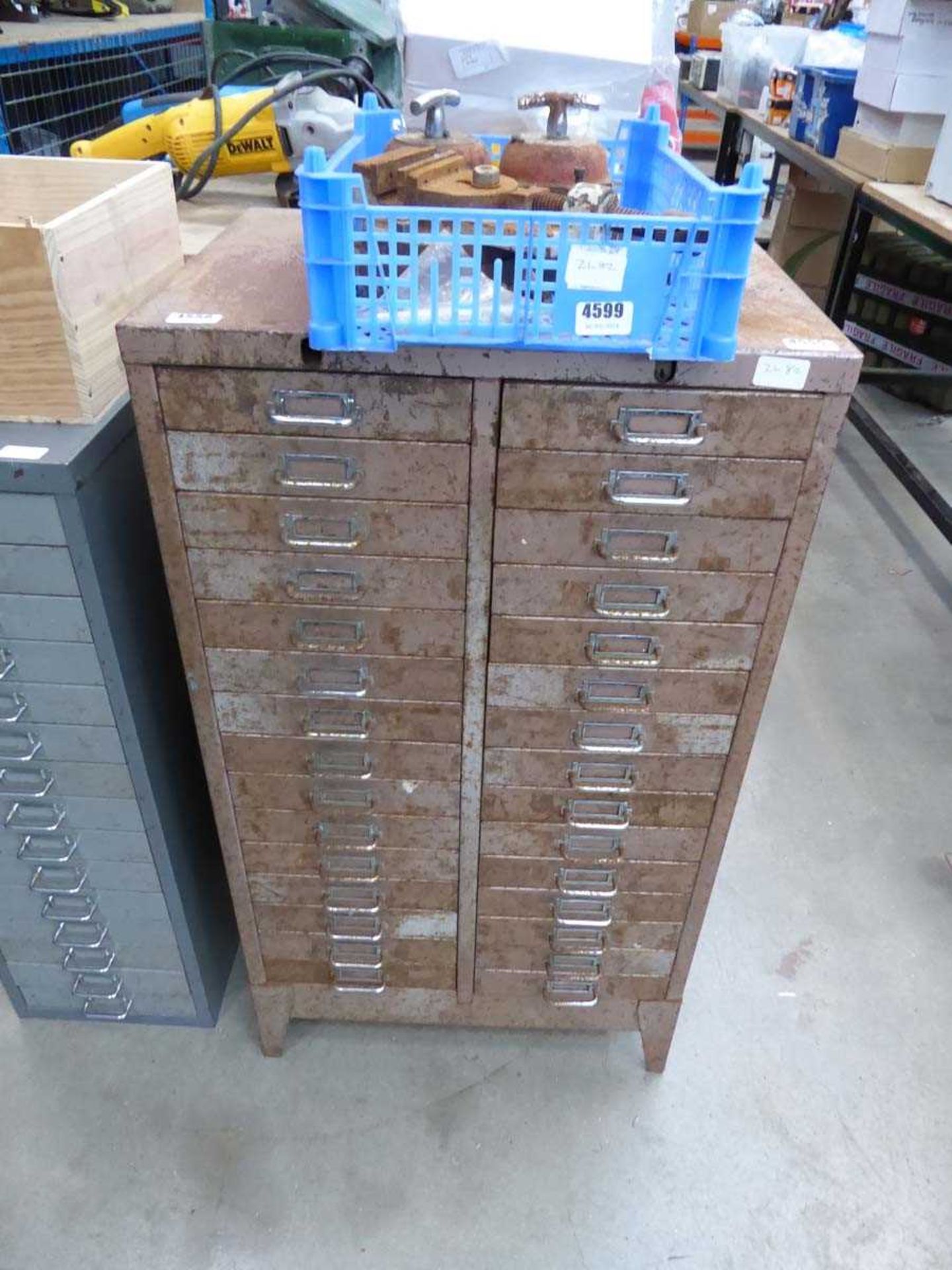 Double multi drawer filing cabinet with various assorted fixings and tools